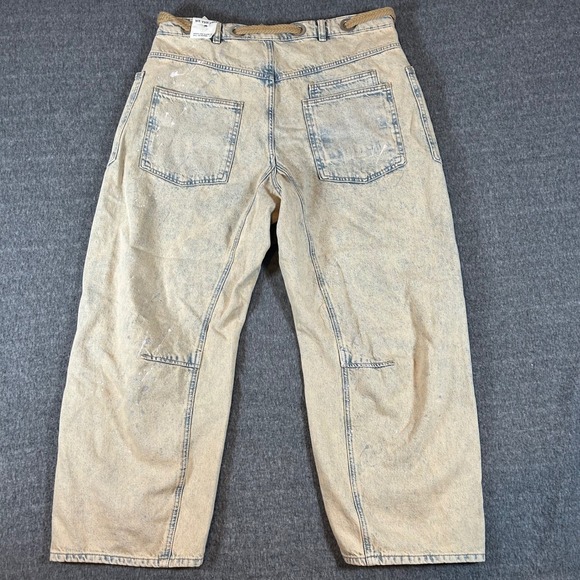We The Free Moxie Low Slung Pull On Barrel Jeans Tan Acid Wash 31 Fits 37x25 Y2K - Picture 5 of 8